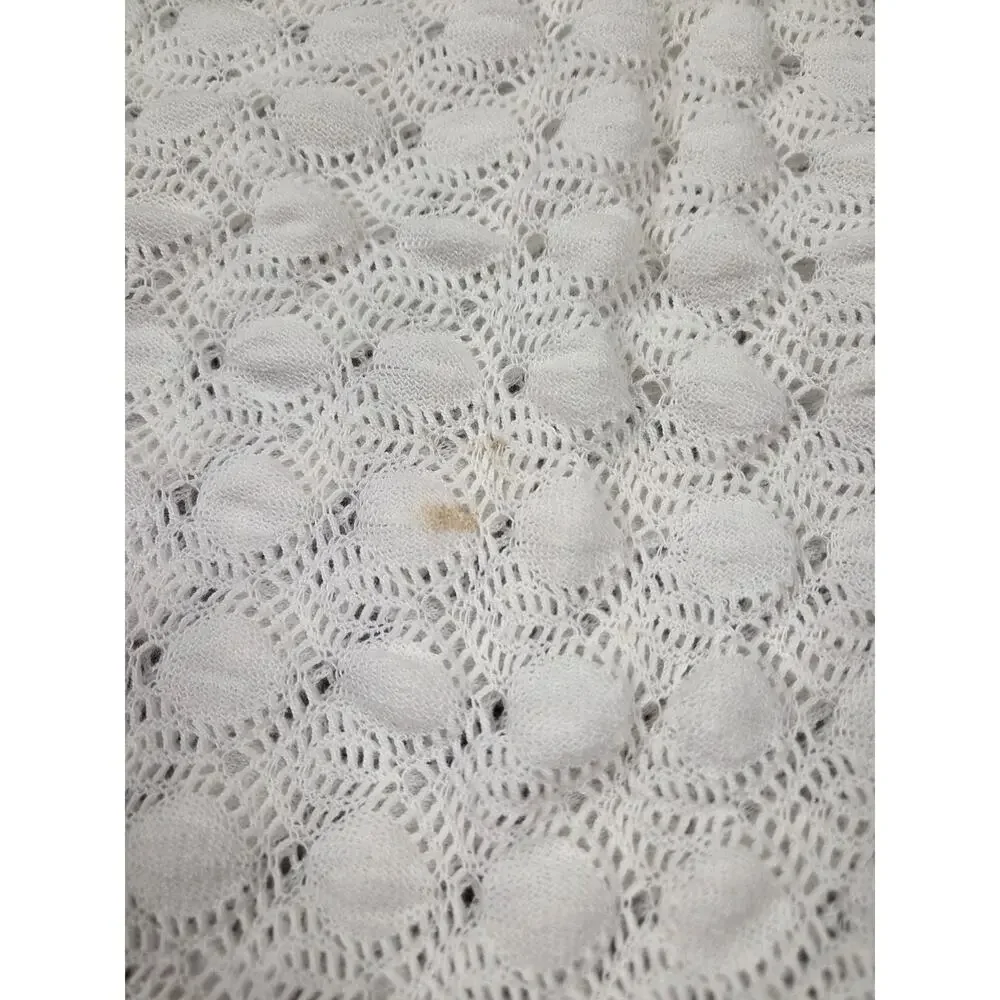 1950s 1960s Handmade White Baby Crocheted Baby Afghan Blanket in Vintage Box